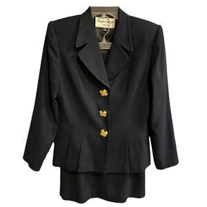 ALBERT NIPON Vintage Peplum Jacket Pencil Skirt Wool Gold Buttons Career Sz 8